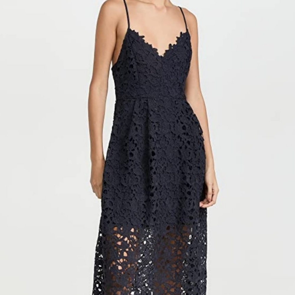 Astr Navy Lace Midi Dress